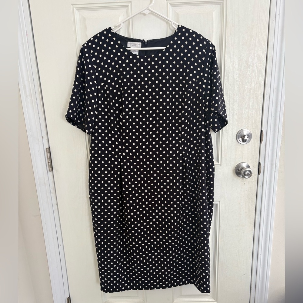 Worthington Woman 20W Tall Black White Polka Dot Pleated Dress  Career Office